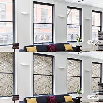 Image of ELTON 3D Window Privacy Self Adhesive Decorative Vinyl Film for Bathroom Door Window Heat Control Anti UV (White Bamboo, 24 x 240 inches)