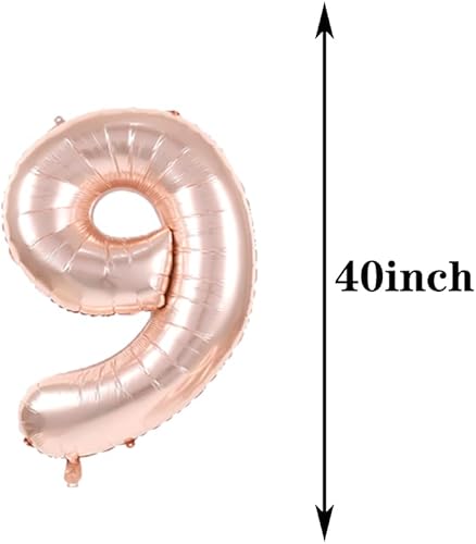 Miniatura 2 de Decoraciones de cumpleaños de 9 cumpleaños, globos de oro rosa con el número 9, globos de aluminio de tereftalato de polietileno de 9 cumpleaños