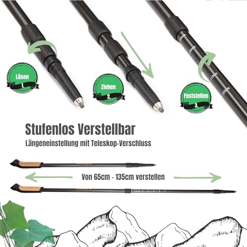 Muawo Premium Nordic Walking Stöcke | ultraleichte 190g, verstellbar, 64-135cm Teleskopstange...