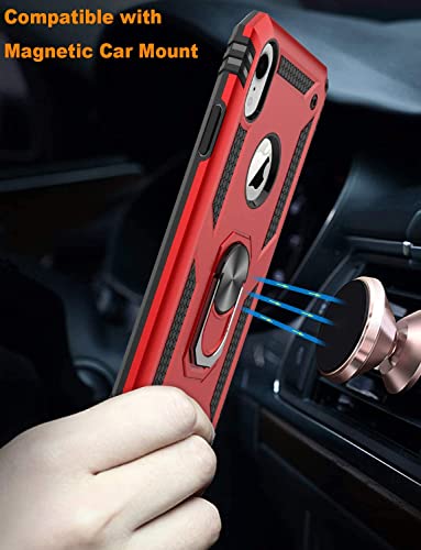 Image of REALCASE Shockproof Armor Back Cover Case Comaptible for XR | Heavy Duty Dual Layer Hybrid Military Grade Defender Ring Case Back Cover Compatible for XR (Red)