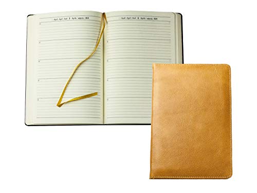 DELMON VARONE - 5 Jahres Kalender immerwährend gebunden Anilin Leder braun - Organizer Terminplaner (1 Tag 1 Seite) - Buchkalender Tagebuch mit Tagesübersicht - Notizbuch Kalenderbuch für 5 Jahre