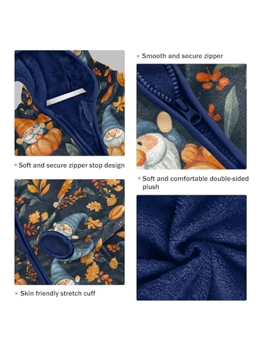 Gnomes and Pumpkins Girls Fleece Jacket Girls Fall Jacket Boys Coats Zip Up Hoodie Children Outerwear 2-10T3