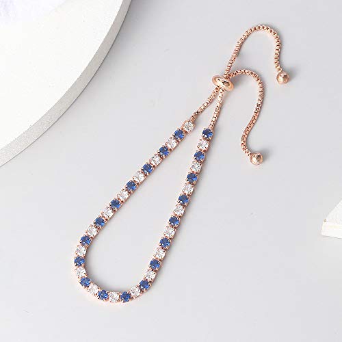 Tennis Bracelets For Women Simple Round 3 * 3mm Zircon Rose Gold Color 's Bracelet (Blue white)4