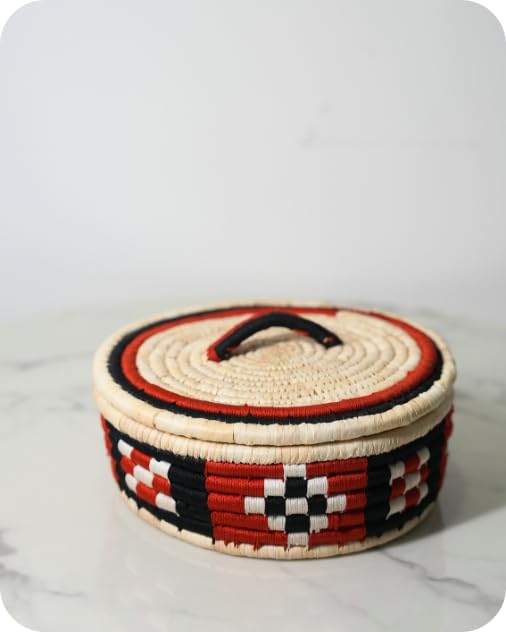 Swadeh Sabai Grass Serveware - Midnight Flame Roti Box (9 inch by 3 inch): Handwoven Eco-Friendly Red Roti Basket, Lightweight & Durable Sustainable Dining Essential by Indian Artisans 3