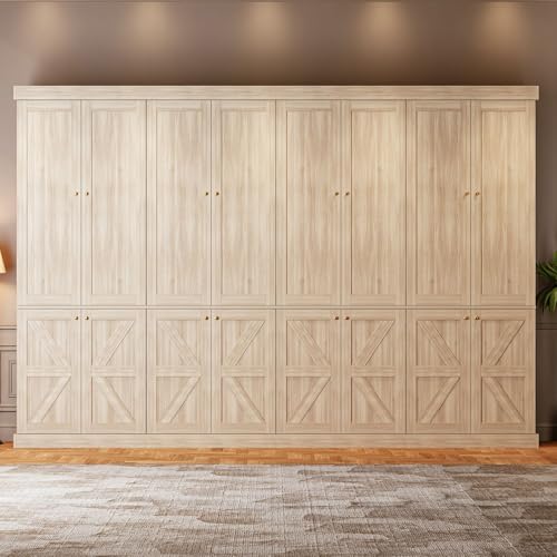 Image of ivaniti 70.8 inch Tall Farmhouse Bookshelf with Doors, Set of 4 Modular Bookcases with 4-Tier Adjustable Shelves, Large Storage Cabinets for Home Office & Living Room, Brown