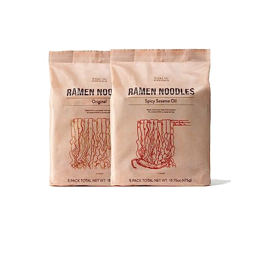 Image of Public Goods Ramen Noodles | Brothless Vegan & Vegetarian Instant Ramen | Healthy, High Protein Asian Noodle | Preservative Free | No Added MSG | Original & Spicy Sesame Oil (10 Pack)
