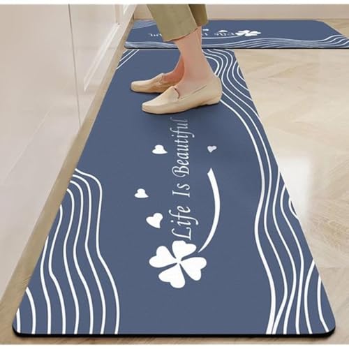 Image of Kitchen Anti Slip Mat for Floor, Waterproof Washable Kitchen Mats, Non Slip Kitchen Floor Mats for Home, Soft Mats for Kitchen, Kitchen Mats for Floor Anti Slip (Blue- Life is Beautiful)