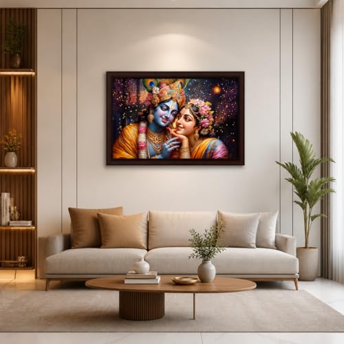 Image of Masstone Radhe Krishna Wall Painting | UV Textured Effect Framed HD Wall Art (50 x 35 cm) | Krishna Radha Photo Frame for Living Room, Bedroom, Pooja Room & Home Decor