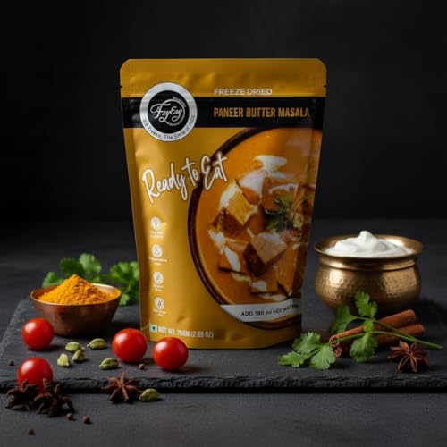 Image of FzyEzy Freeze-Dried Paneer Butter Masala - Ready-to-Eat Indian Curry | Gluten-Free | Preservative-Free | Quick Meal Solution | Lightweight Travel-Friendly Pack | 75gm