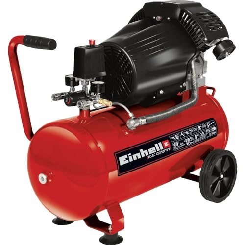 Einhell Compresseur à air double cylindre TC-AC 420/50/10 V (2200 W, Cuve de 50 L, Pression 10bar, Débit d'aspiration 420 l/min, Réducteur de pression)