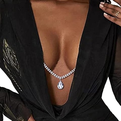 Rhinestone Bra Body Chain Jewelry Crystal Waterdrop Tassel Nipple Chain Rhinestone Non Piercing Nipple Jewelry Sexy Lingerie Chest Body Accessories Jewelry for Women Cover