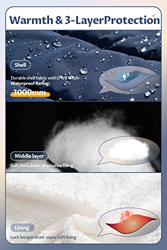 Pursky Boy's Ski Jacket Waterproof Breathable Kids Fleece Lined Windproof Hooded Puffy Coats Navy&Yellow 14-16 #TOP3