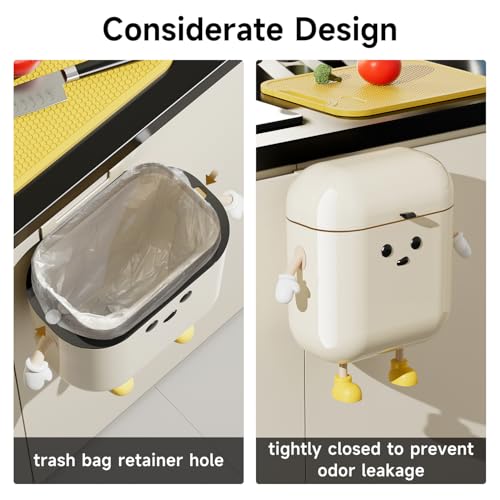 Image of UFORU Plastic Hanging Trash Can with Lid, 3.2 Gallon Kitchen Compost Bin