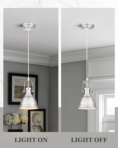 Image of 2-Pack Brushed Nickel Pendant Lights Kitchen Island, Metal Shade | 6 inch Vintage Kitchen Pendant Lighting over Island for Dining Room, Rustic Style, Adjustable Height, E26 Base, AD-2151-1P2-SN