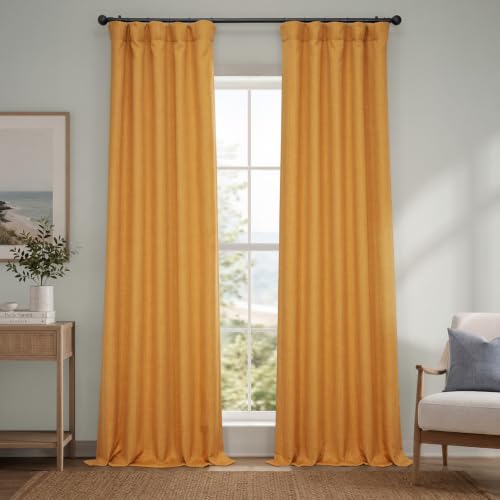 Image of HPD Half Price Drapes - Faux Linen Curtains for Living Room (1 Panel) - 50W X 96L - Textured Room Darkening Curtains for Bedroom 96 Inches Long - Drapes for Home Decor, Dandelion Gold