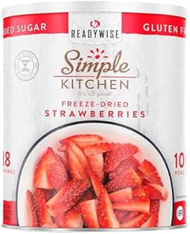 READYWISE - Simple Kitchen Freeze Dried Strawberries, 18 Servings, Vegan, Gluten Free, Healthy Snack, Survival Food, Dried Fruit, Strawberries