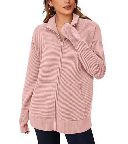 Image of PRETTYGARDEN Womens Long Sleeve Zip Up Ribbed Cardigan Sweaters