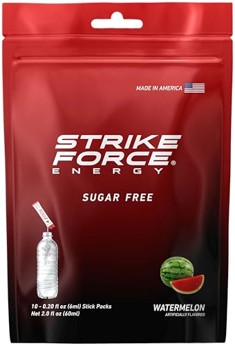 Image of Strike Force Energy, Watermelon Flavor, Liquid Energy Drink Mix, Sugar-Free, Calorie-Free, 10 Count Packets, with Caffeine, Taurine, B Vitamins