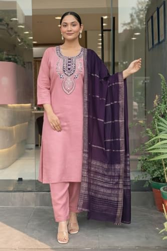 Image of LookMark Women's Silk Blend Kurta Set with Dupatta, Traditional Ethnic Wear
