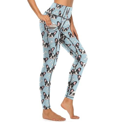 Pantalon de yoga avec poches pour femme imprimé bouledogue français