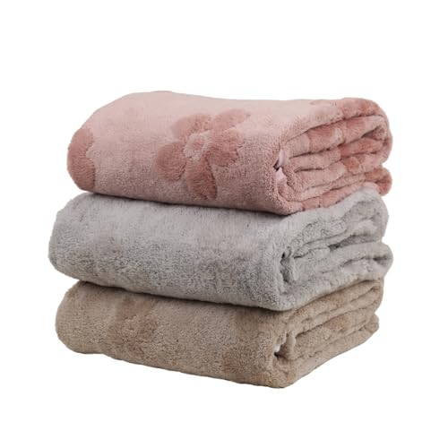 Image of HANKER Ultra Luxury Large /Full Size Plush Bath Towel | Set of 3 | Beige, Peach and Gray Super, Very Soft On Skin, Luxurious Fabric, Pure Polyamide, 70x140cm, 500GSM