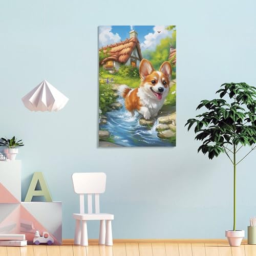 Tableau chiot mignon décoration murale salon toile 30x45cm