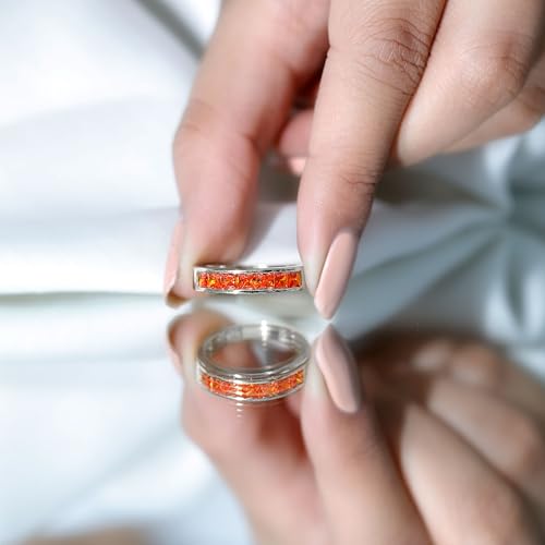 Certified Lab Grown Orange Sapphire Anniversary Band, AAAA Quality, Princess Cut Wedding Ring for Women - Ready To Gift4
