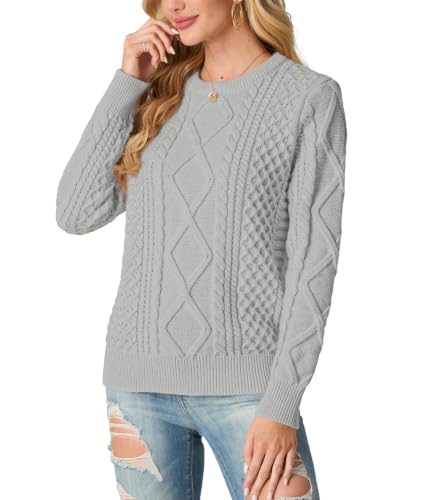 Image of GRECERELLE 2026 Womens Fall Winter Long Sleeve Casual Pullover Sweater Tops | Crewneck, Cable Knit, Chunky, Vintage Style, Anti-static(XS-2XL)