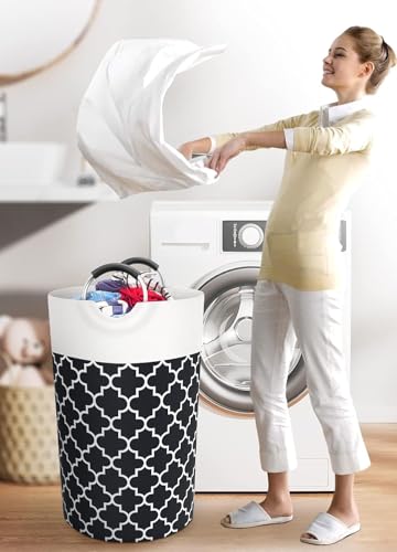 Image of 82L Large Laundry Basket, Collapsible Laundry Bag, Freestanding Tall Clothes Hamper, Foldable Washing Bin (BLACK 1)