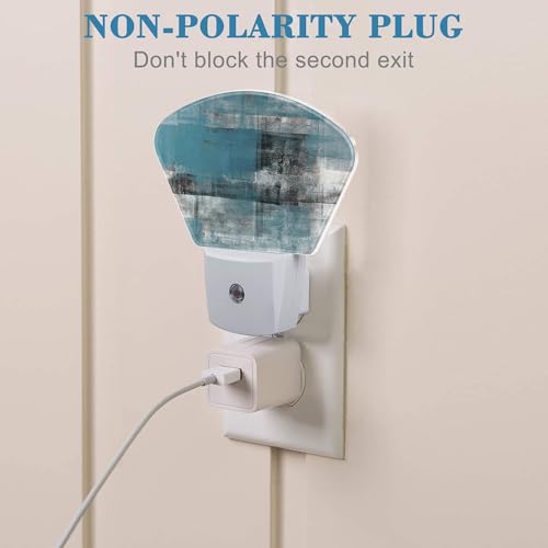 Image of Blue Grey Abstract Painting Night Light Plug into Wall, Art Painting Night Light with Dusk to Dawn Sensor for Kid Girls Boys Women Men Room, Hallway, Kitchen, Bathroom, Stairs Decor