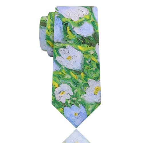 Image of Luckyvestir Mens Ties, Sage /Dusty Blue /Pink Floral Ties for Men, 2.76 inch Cotton Flower Necktie for Wedding /Groomsmen /Party