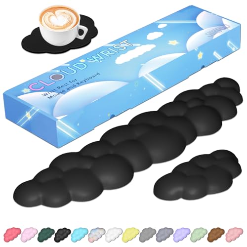 Image of JIKIOU Upgrade Leather Cloud Wrist Rest for Keyboard and Mouse & Cup Pad | Wish Gift-Cute Cloud Shape, Comfortable and don't Irritate to Skin, Non-Slip PU Base,Soft Memory Foam filled for Pain Relief