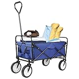 AthLike Collapsible Heavy-Duty Wagon, Portable Folding Utility Canvas Cart, with 2 Cup Holders, for Outdoor, Groceries, Garden, Shopping, Camping, Sport, Beach, Weight Capacity 150 LBS, 262L