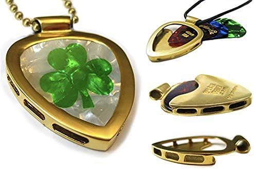 Guitar pick holder pendant GOLD IPG w Luck O' the Irish Guitar PICK set