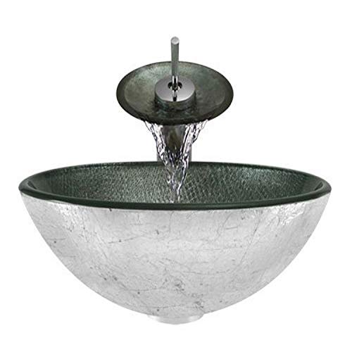 Aurora Sinks A11-C-V Bathroom Ensemble with Pop Up Drain, Glass Vessel, Sink, Ring and Waterfall Faucet, Chrome