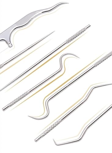 Image of SPAREQUE tooth claening kit,Dental Tools, 7 in 1 Stainless Steel Teeth Cleaning Tool Kit, Dental Hygiene Kit Toothpicks Cleaning Picks Flosser for Teeth Braces Cleaning Tools