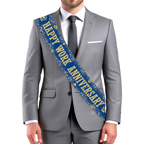 Diartpaint Happy Work Anniversary Decor Sash with Gold Glitter Lettering Blue Work Anniversary Favor Sash Happy Working Aniversario Office Party Yard Banner Employee Worker Appreciation Party Supply