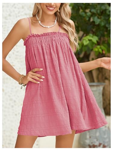 Image of MakeMeChic Women's Babydoll Dress Sleeveless Swing Shirred Mini Dresses | Beach, Summer, Sundress, Ruffle, Casual Dress, Flowy Dress