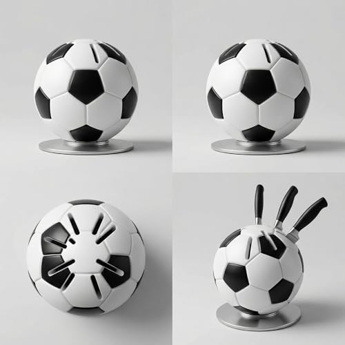 Soccer Ball Knife Holder for Kitchen - Football Theme 7-Slot Knife Block, Fun Countertop Organizer for Chef & Fruit Knives, Creative Sports Fan Decor & Gift Idea (Black) — view 6