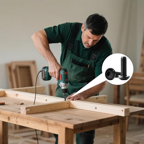 XRXYMQ 55 Stück M4 Schrauben Schwarz Linsenkopfschrauben M4x10 mm Flachkopfschrauben Innensechskant M4 Schrauben mit Inbusschlüssel und Innensechskant Bit Schraube für DIY-Projekte und Wartung