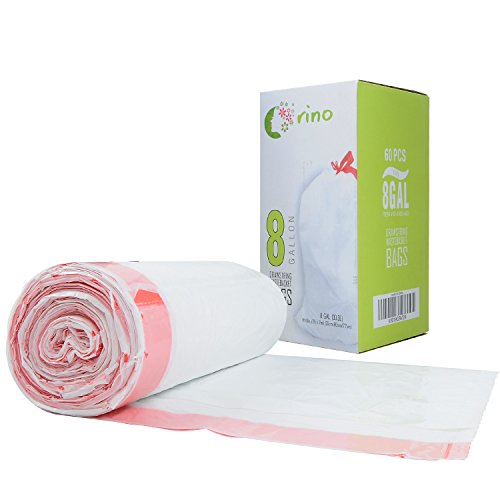 Orino Ultra Strong Garbage Bags 8 Gallon Trash Can Liners for Kitchen and Office Unscented White Drawstring Trash Bags , 60 Count 0.74 mil 22