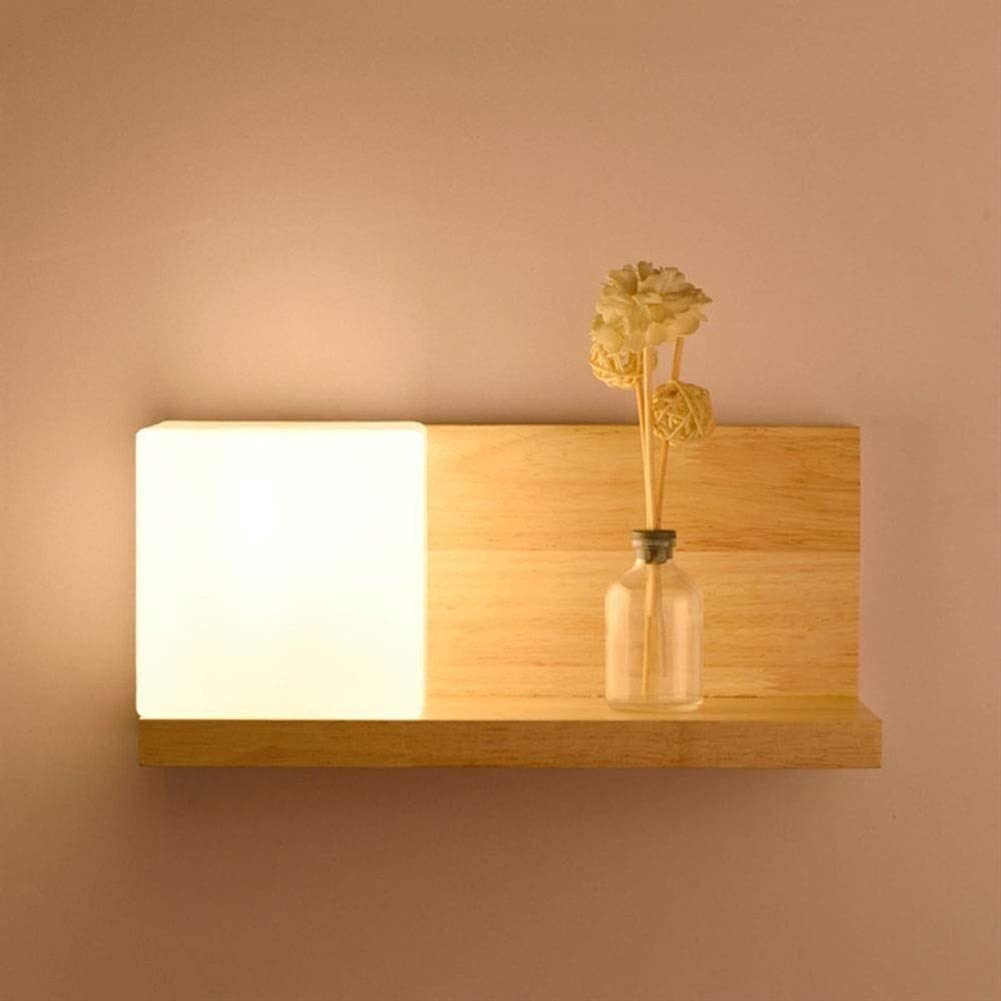 VDOQTLJT Wall Lamp Chinese Solid Wood Light Left/Right Log Lamps & Sconces with Shelf Logs LED Left and Right Corridor Home Aisle Bedroom Bedside Modern Sconce(Left Paragraph)