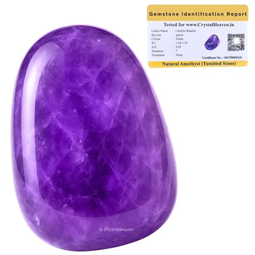 Image of Certified Amethyst Crystal Healing Tumbled Stone, Natural Polished Crystals for DIY Crafts, Manifestation, Meditation, Pooja Feng Shui and Reiki Healing (30 Grams)