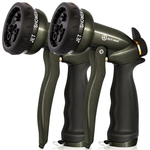 Image of AUTOMAN Garden Hose Nozzle -2 Pack, 100% Metal High Pressure Spray Nozzle, Labor-Saving Design, Heavy Duty Water Hose Nozzle for Garden Watering, Car Washing, Window Cleaning, Pets Bathing