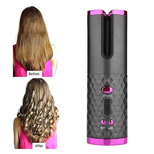 Cordless Auto Curler, Auto Curlers Wand, Auto Hair Curler with LCD Temperature Display and Timer, Auto Shut-Off Portable Curling Wand,USB Rechargeable