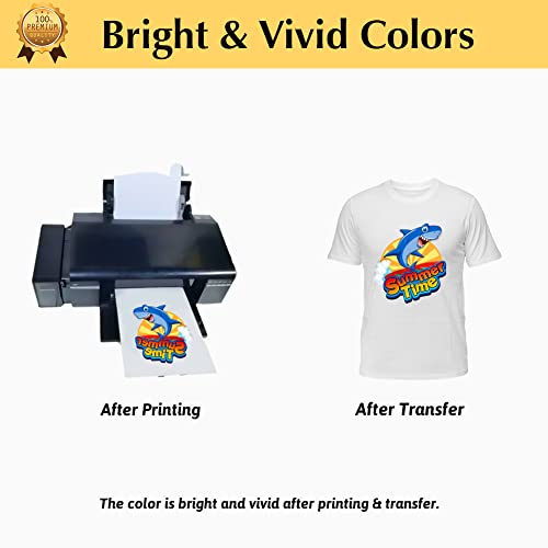 Transourdream Iron On Heat Transfer Paper For Heat Press (25 Sheets, 8.5X11", Light 6.0) Iron-On Transfers For Light T-Shirts Fabrics Printable Heat Transfer Vinyl For Inkjet Printer(Trans-L6-20) #TOP2