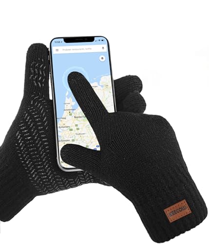 Bobelle Handschuhe Herren, Winterhandschuhe Damen Thermo Warme Fleece, rutschfeste Strickhandschuhe Touchscreen für Outdoor Sport(Schwarz)