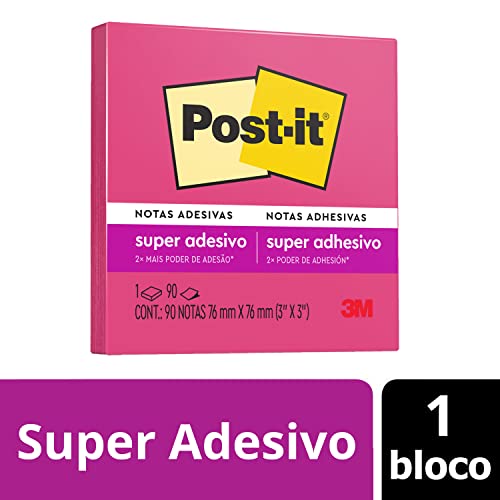 Post-it, 3M, Bloco de Notas Super Adesivas, Pink Neon, 76mm x 76mm, 90 folhas