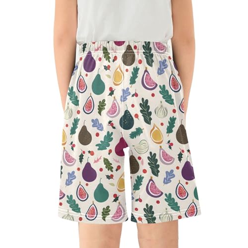 ALAZA Fig Leaf Polka Dot Pajama Shorts Elastic Waist Casual Sleep Shorts with Pockets Size 6-142