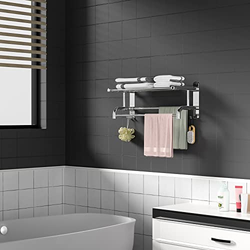 Stretchable 16-27 Inches Towel Bar For Bathroom Lavatory Towel Rack Towel Shelf With 2 Towel Bars Wall Mount Holder,Stainless Steel 304 Polished Towel Bar With Shelf #TOP5